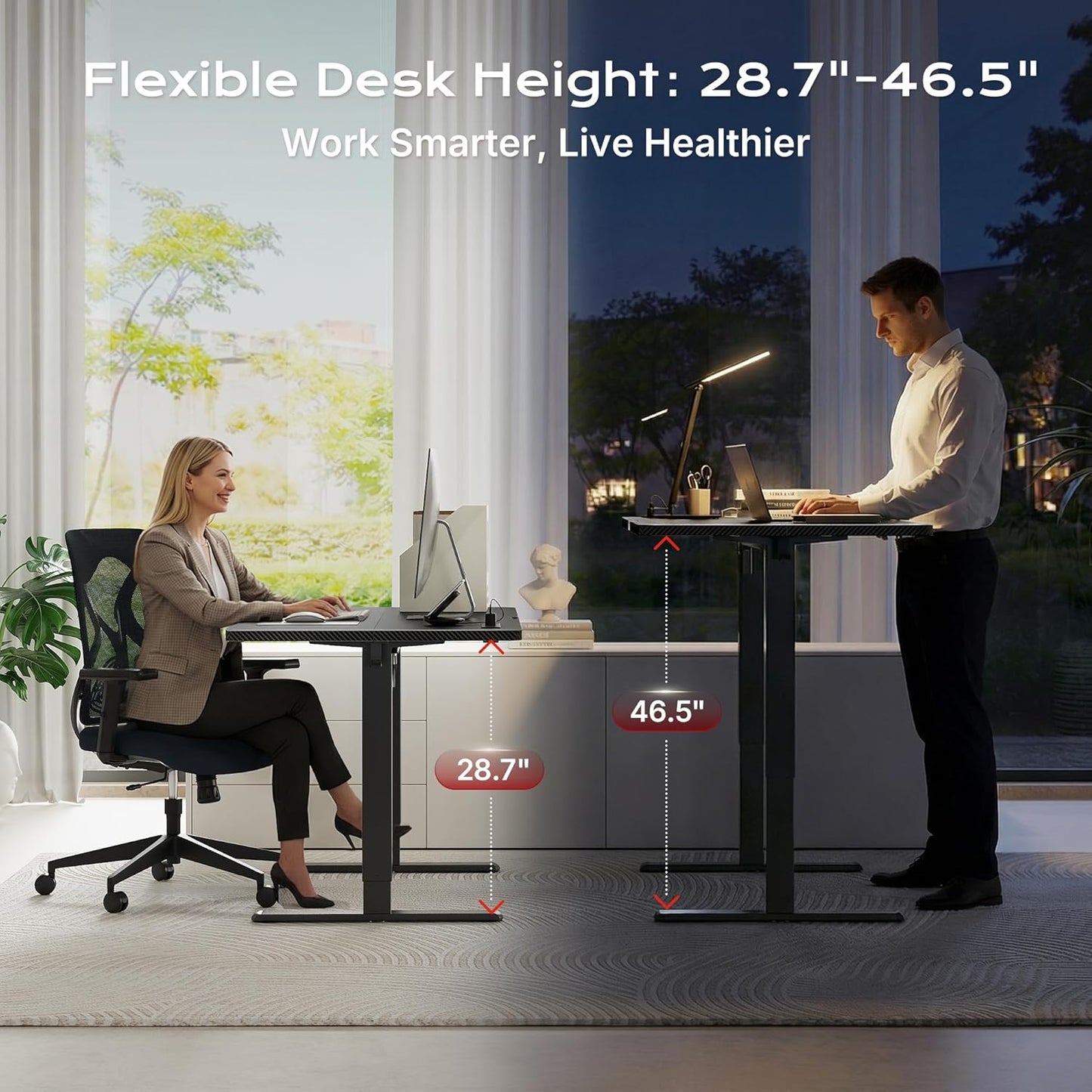 Huuger Electric Standing Desk with Power Outlets and USB-C Port, 47 X 24 Inch Height Adjustable Desk, Sit Stand Desk for Home Office, Computer & Gaming Desk with 4 Presets, Carbon Black