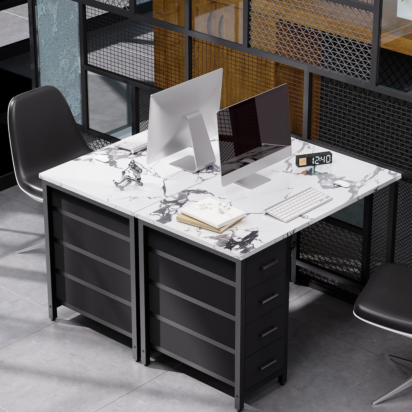 Pamray 32 Inch Computer Desk with 4 Drawers Small Office Desk for Home Bedroom Study Writing Simple Modern Computer Table Marble