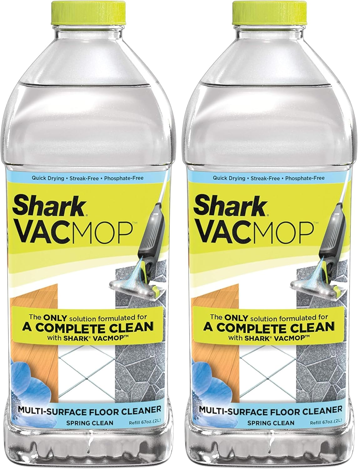 Shark VACMOP Multi-Surface Cleaner Refill 2L Bottle, Compatible with VM252 & VM180, Cleans & Disinfects Sealed Finished Floors, Stone, Laminate & Tiles, Spring Clean Scent, VCM60