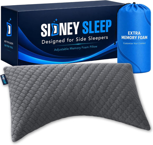 Sidney Sleep Adjustable Curved Pillows for Neck and Shoulder Support with Extra Shredded Fill - Cervical Contour Pillow for Side and Back Sleepers - Queen Size 19" x 29" CertiPUR-US Certified (Grey)