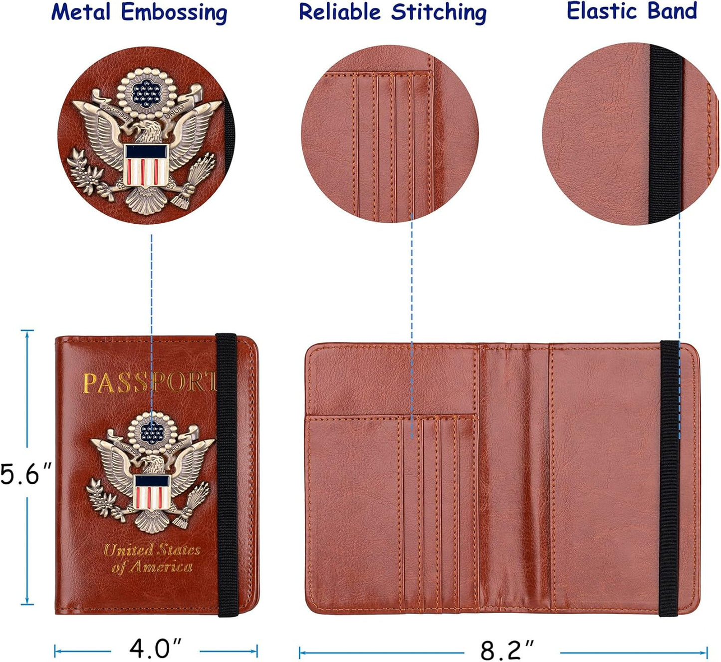 TOURSUIT RFID Blocking Passport Holder for Women Men, Leather Passport Travel Wallet with Metal 3D Metal Badge, Travel Document Holder Cover Accessories (Brown)