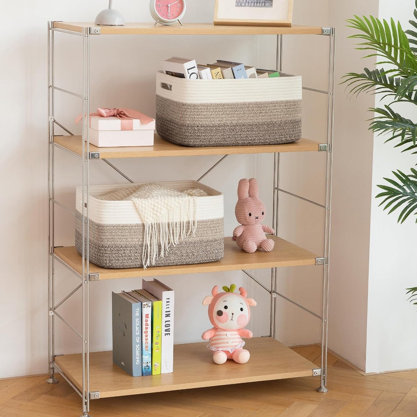 OIASKET Large Storage Basket for Organizing, Woven Rope Basket for Shelves, Closet Organizer Bins for Clothes, Blanket, Toys, Baby Nursery Storage, 17.7" x 13" x 7.87", 2 Packs Yellow