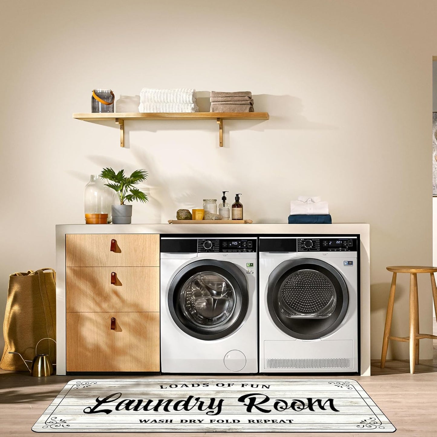 Laundry Room Rug Non Slip Floor mats Farmhouse Large Laundry Rugs for Laundry Room Mat Washer and Dryer Carpet Laundry Runner Room Decor 20x47inch(White)