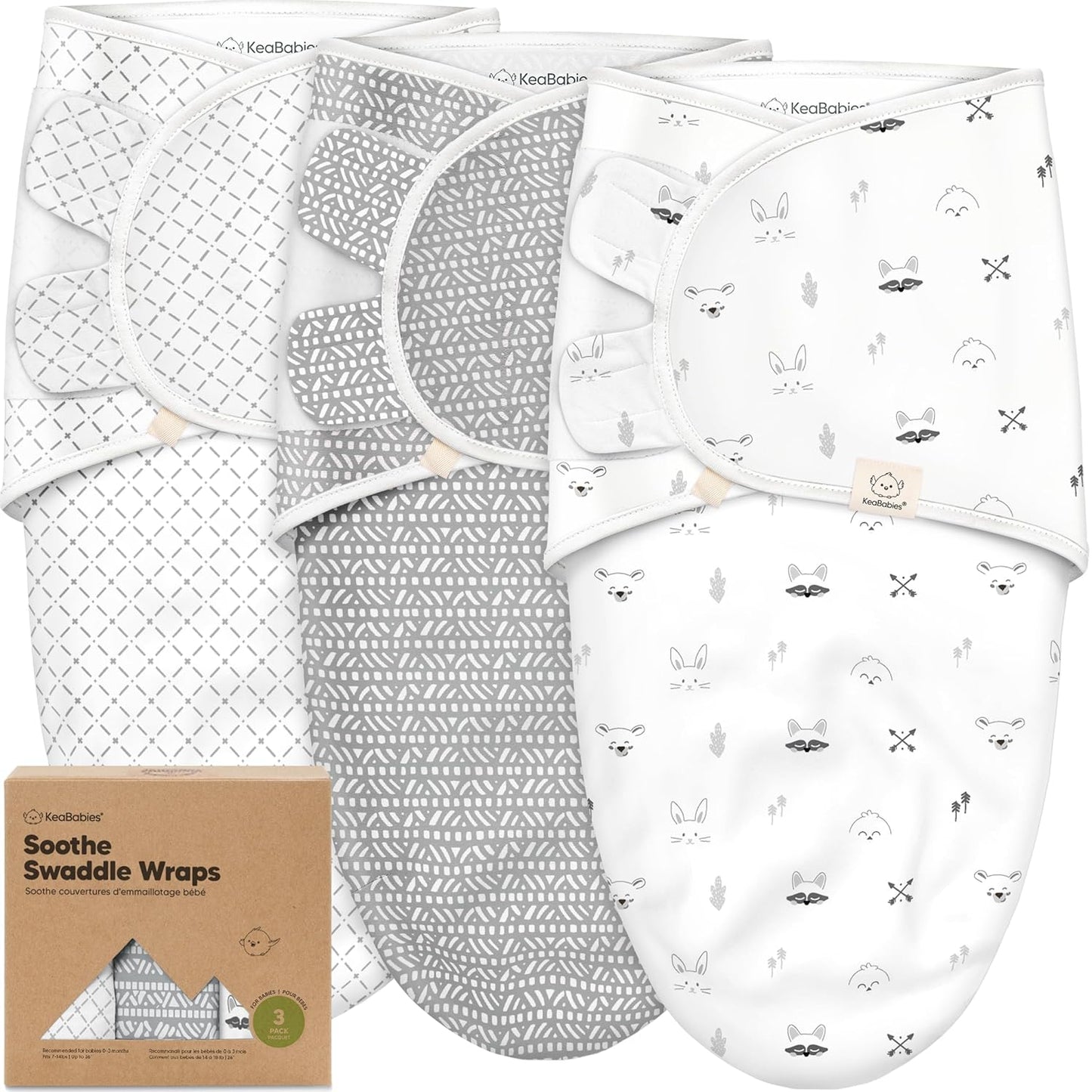 KeaBabies 3-Pack Organic Baby Swaddle Sleep Sacks - Swaddles for Newborns, Infant 0-3 Months, Baby Girls, Boys, Soft & Snug Newborn Sleep Sack, Nursery Swaddling Blankets (Nordic, OS)