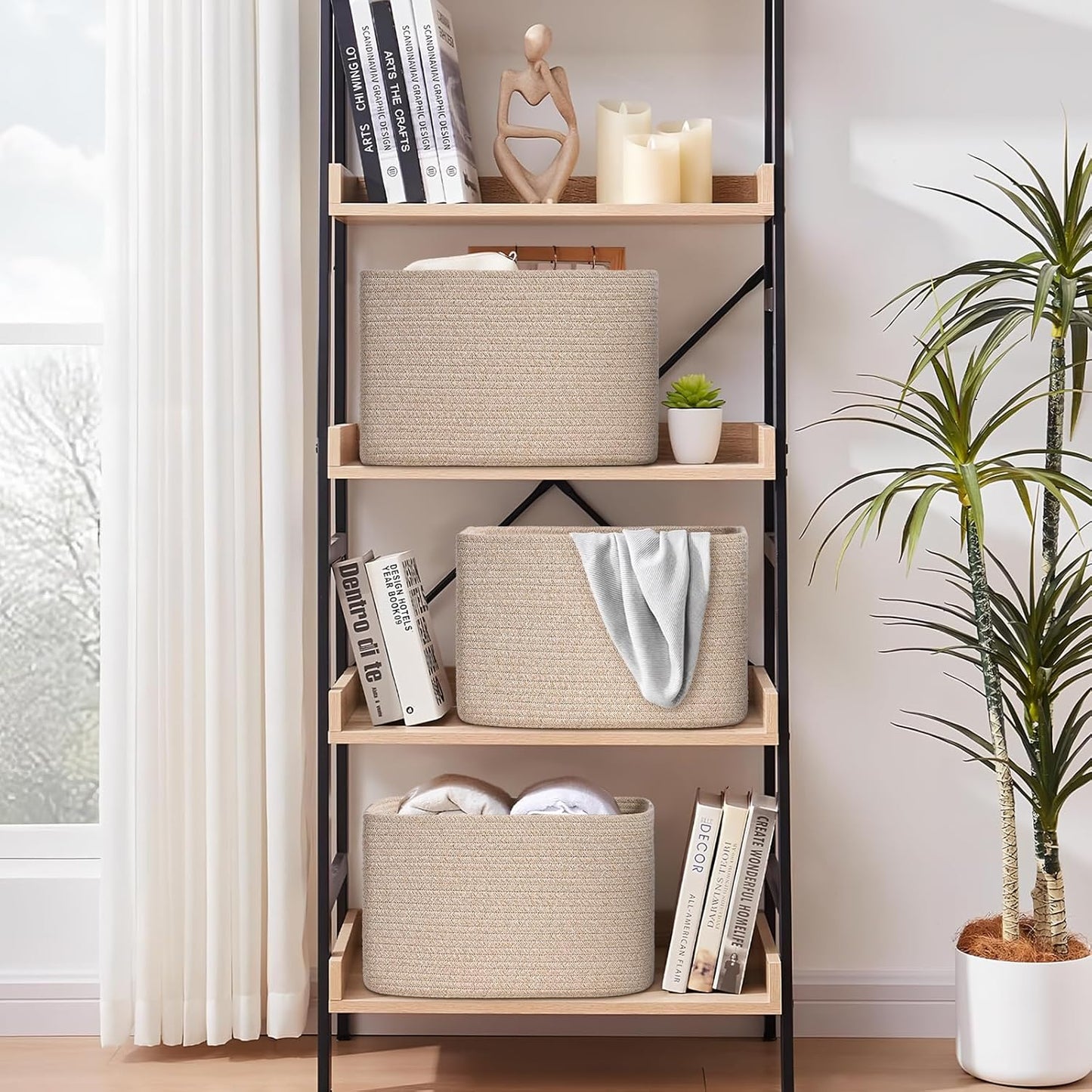 Baskets for Organizing,Storage Baskets,3 Pack Baskets for Shelfves,15"×10"×9" Woven Brown Basket,toy storage bins,bins for organization