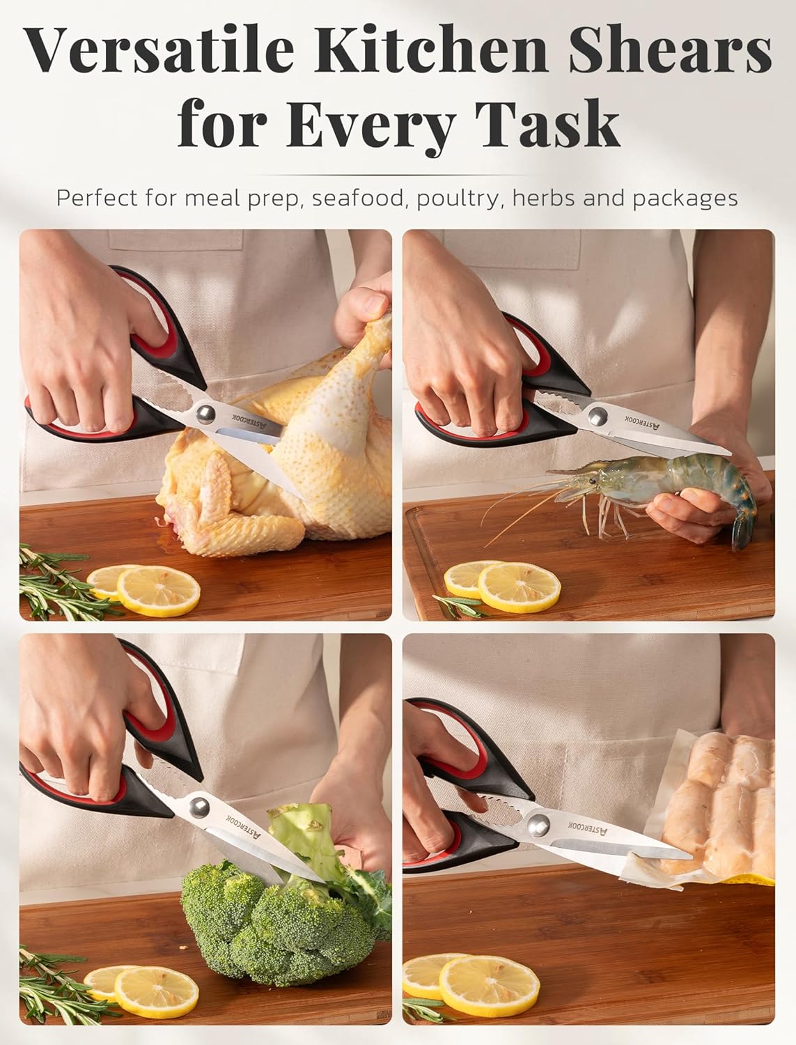 Astercook Kitchen Scissors 3 Pack, Heavy Duty All Purpose Kitchen Shears for Food and Packaging, Stainless Steel Food Scissors for Meat, Poultry, Herbs and Vegetables, Dishwasher Safe