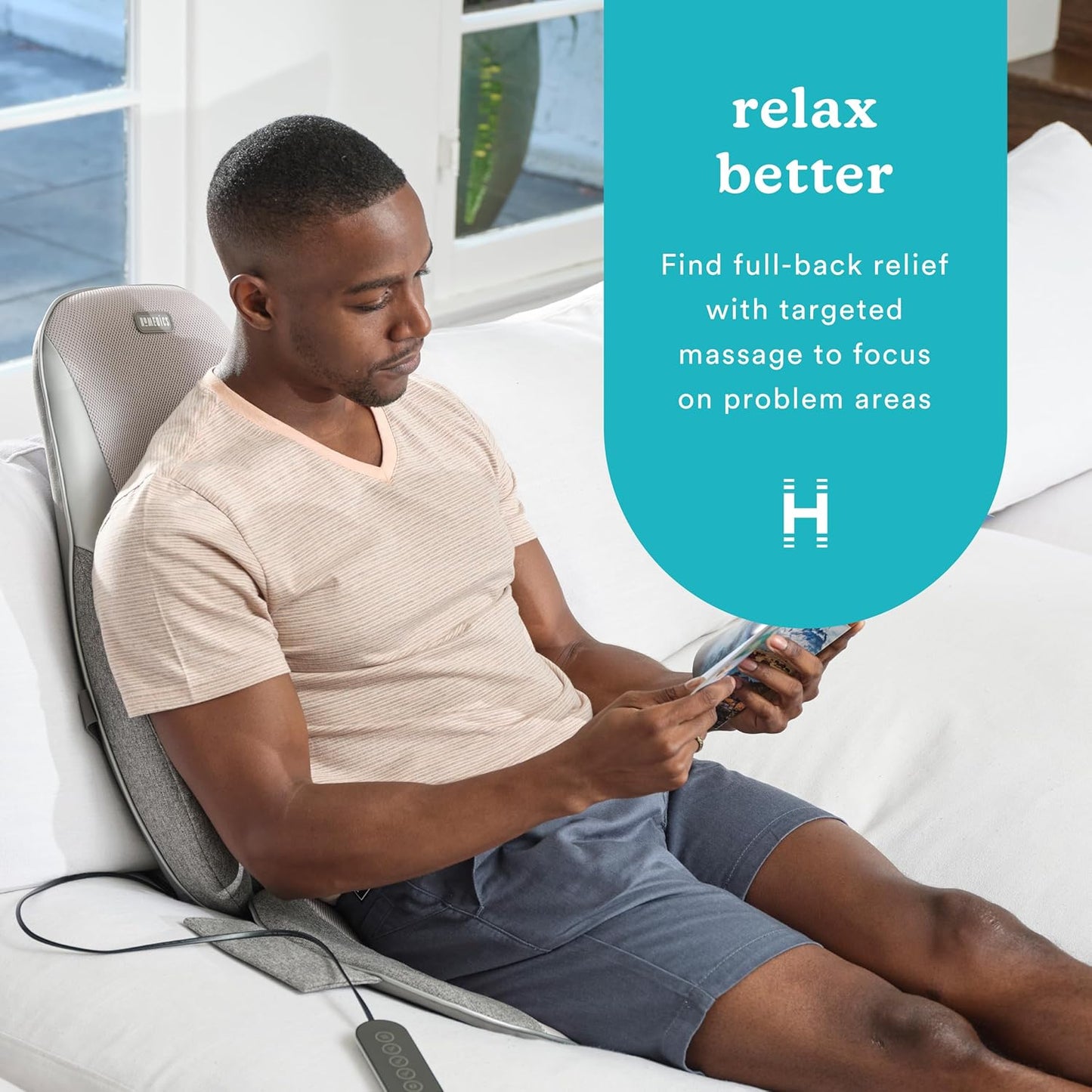 Homedics Shiatsu Back Massage Cushion with Heat, Deep Kneading & Vibration, Handheld Remote, Lumbar Vibration Waves, 3 Massage Zones, Upper, Lower,Full Back,Fits Most Chairs, Premium Fabric,Grey