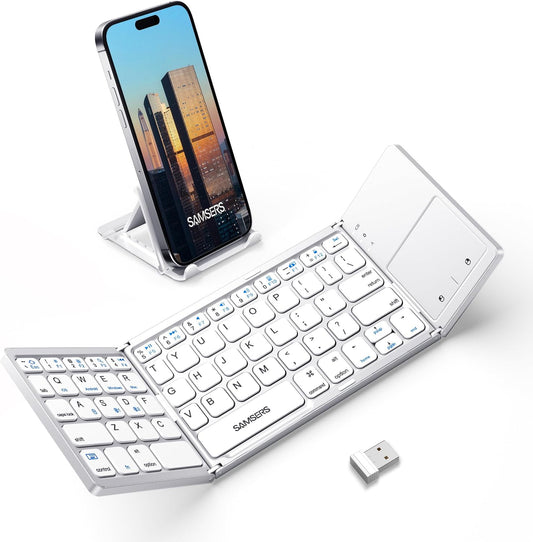 Samsers Foldable Bluetooth Keyboard with Touchpad, Slim Compact, Silver