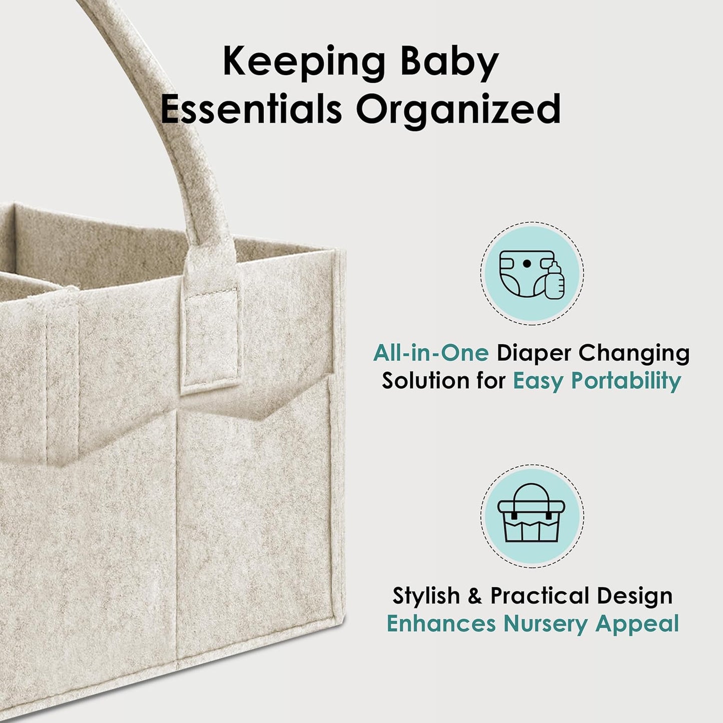 HIPHOP PANDA 2-Pack Diaper Caddy Organizer - Nursery Storage Bin & Car Organizer for Diapers, Wipes, and Baby Essentials - Dual-Color Solid Set (Pink/Oatmeal), Regular Size