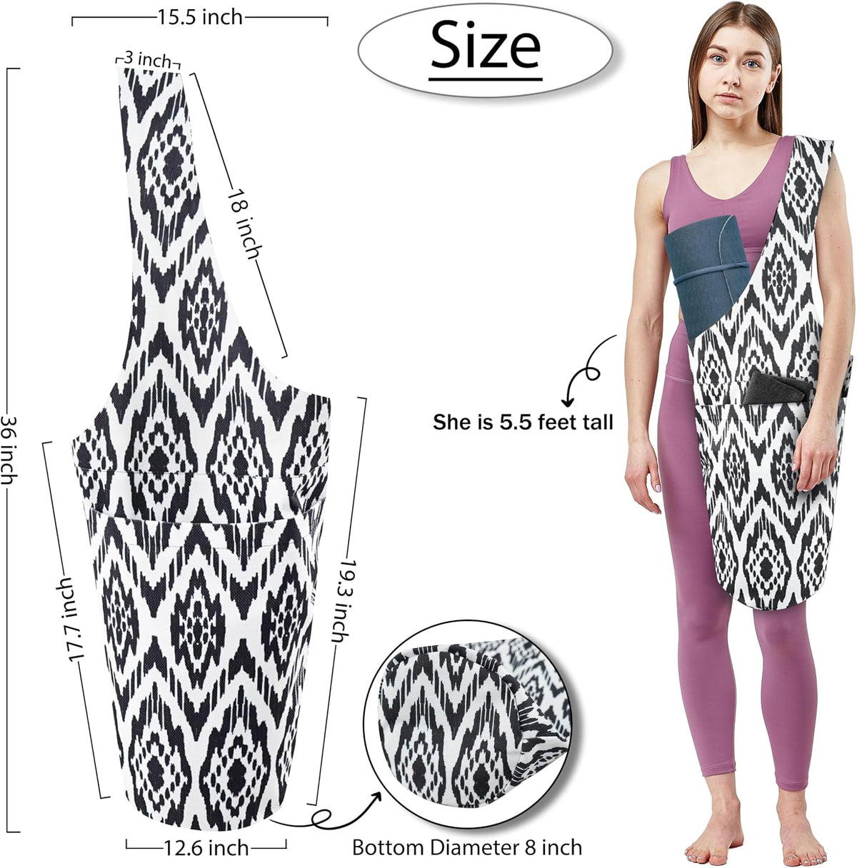 Yoga Mat Bag Yoga Tote Bag with Large Pocket and Zipper Pocket Yoga Mat Bag Carrier Fit Most Size Mats and All You Stuff