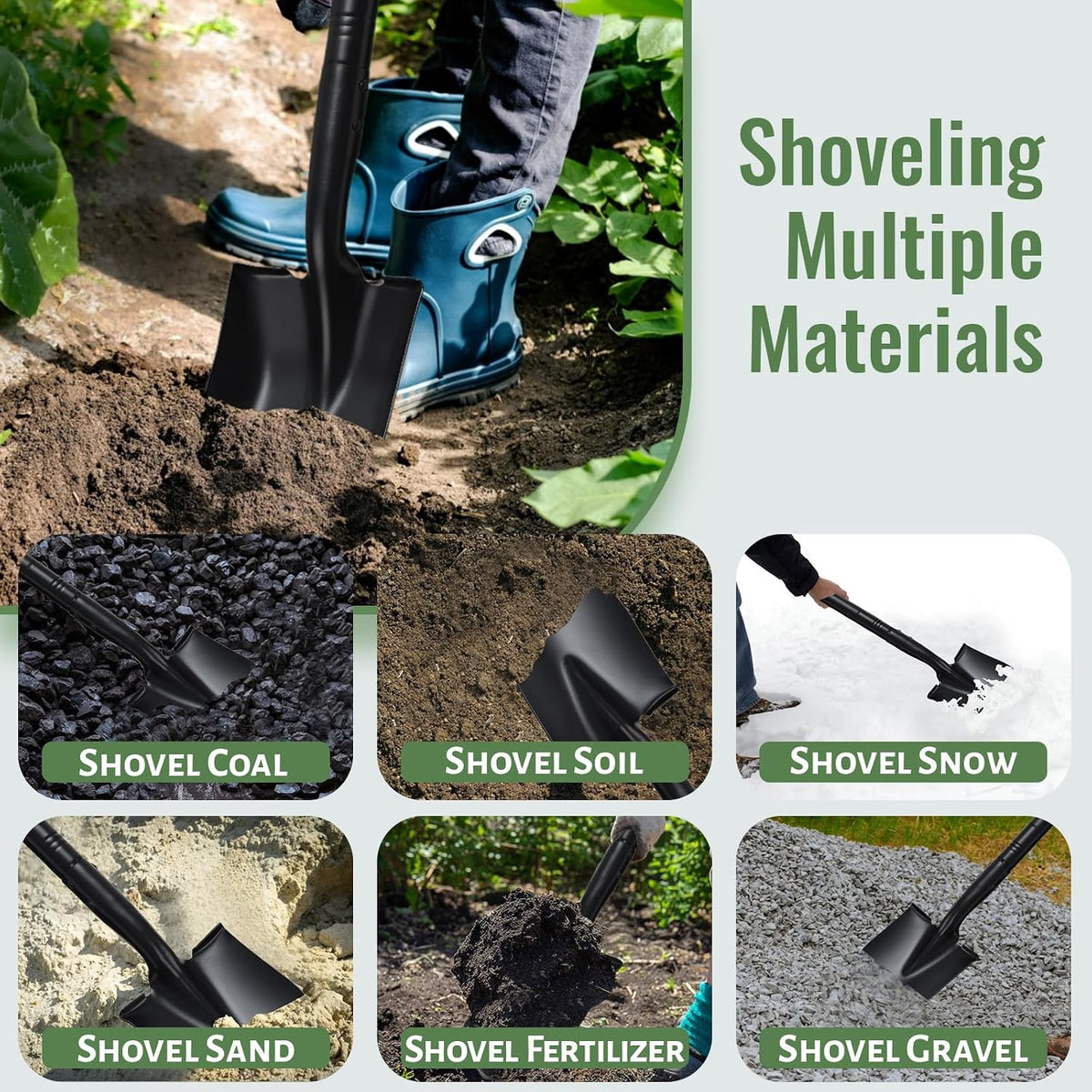 Small Square Point Garden Metal Shovels, 43.3" Long Handled Small Flat Head Garden Spade Shovel for Digging Planting Trenching Landscaping Outdoor Camping & Kids Sand Digging, Black