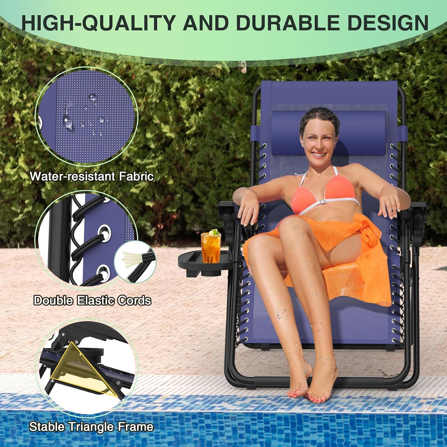 Suteck Zero Gravity Chairs Set of 2, Zero Gravity Lounge Chair w/Upgraded Lock, Big Cup Holder and Pillow, Reclining Patio Chairs Folding Recliner for Indoor and Outdoor