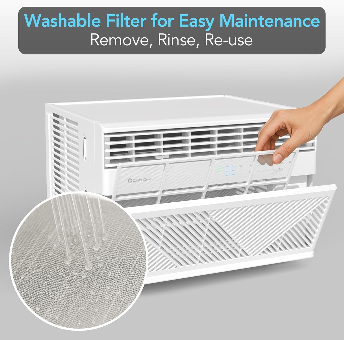 Comfort Zone Window Mounted Smart Wi-Fi Room Air Conditioner with Remote Control, 8,000 BTU, Digital Display, 4 Speed Settings, 4 Mode Settings, 24-Hour Timer, Sleep Setting, and Eco Mode, CZ12758