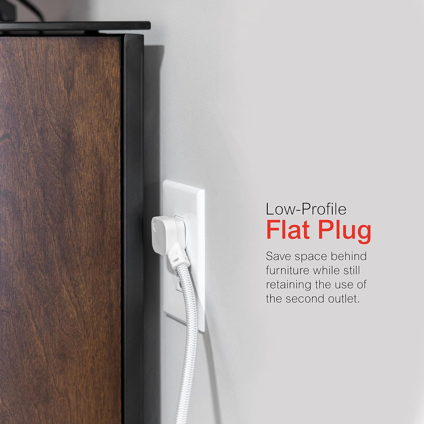 GE 3-Outlet Power Strip 8 Ft Braided Extension Cord with Multiple Outlets Grounded Flat Plug ETL Listed White 38433