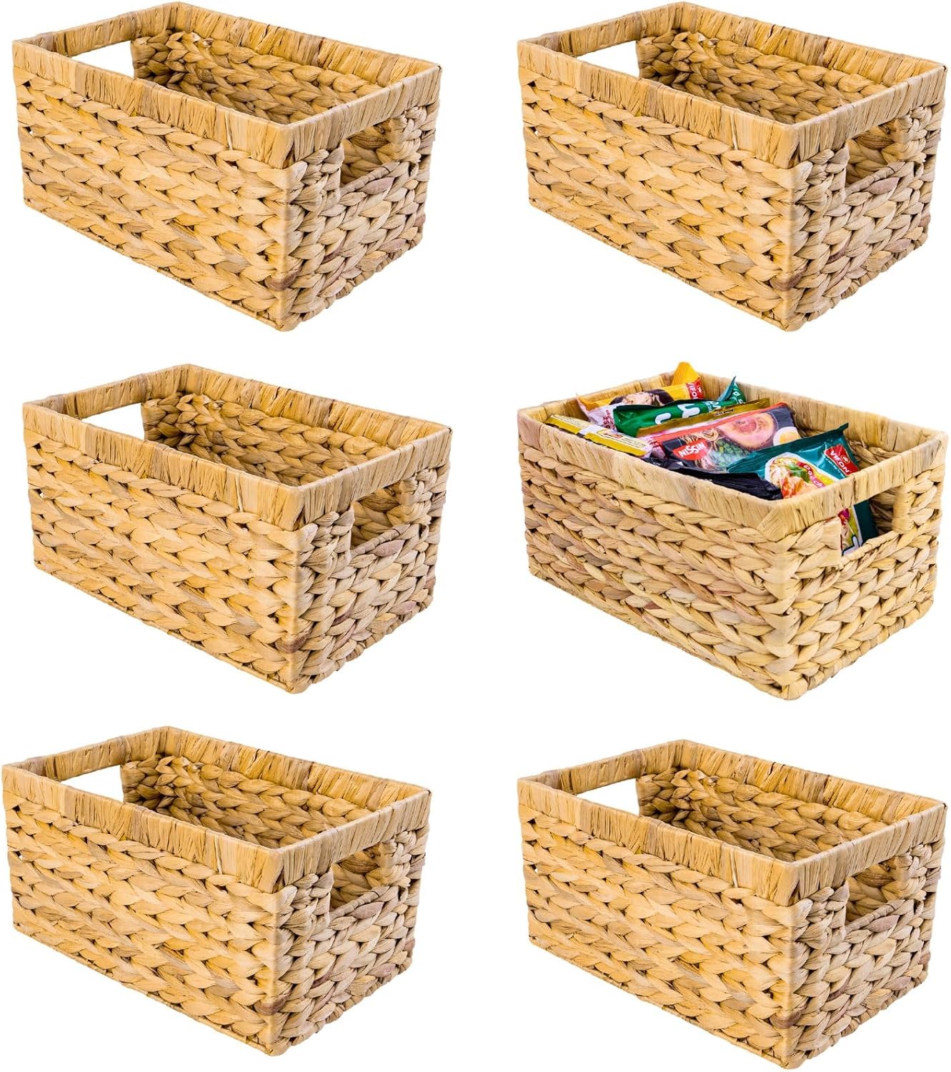 M4DECOR Set of 6 Rectangular Wicker Storage Baskets for Shelves