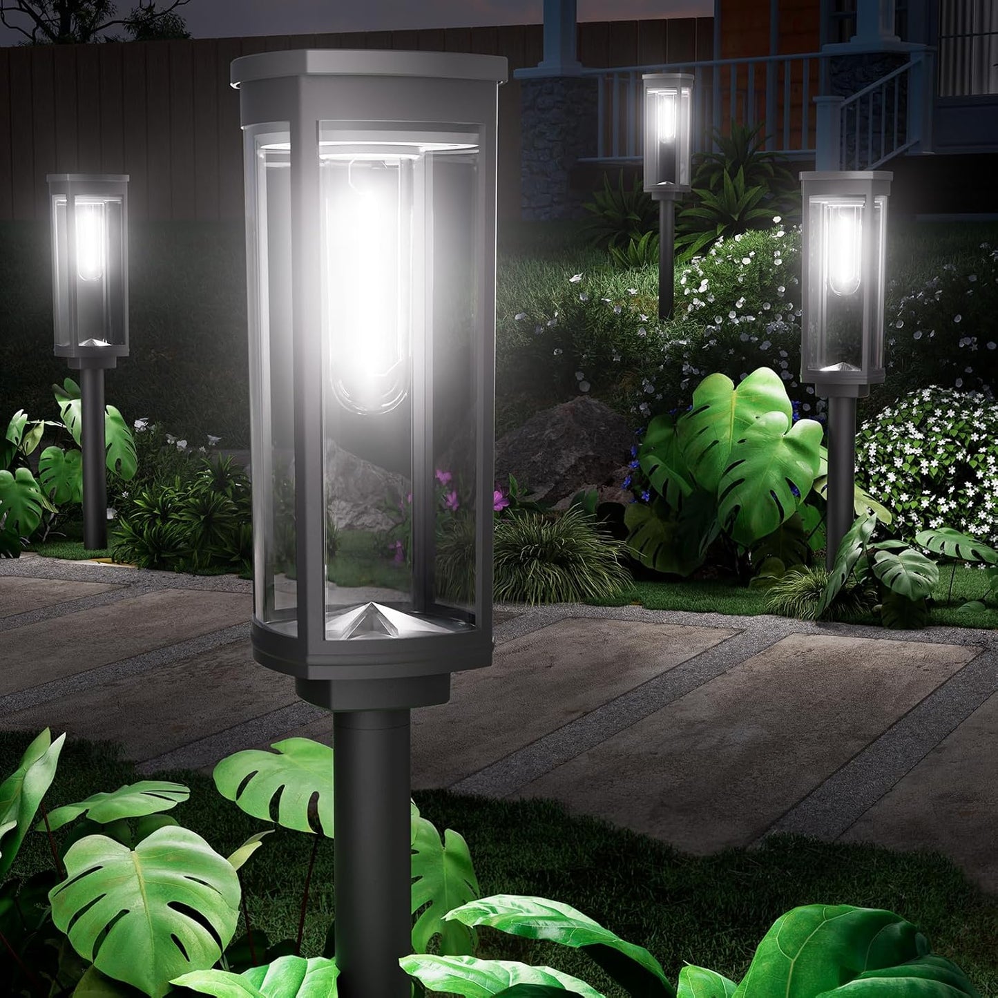 NEWMESSI 8 Pack Solar Pathway Lights Outdoor,Super Brightness IP65 Waterproof Auto On/Off Solar Path Lights, Garden Solar Powered Landscape Lighting for Outside Yard Garden Driveway Walkway Decor
