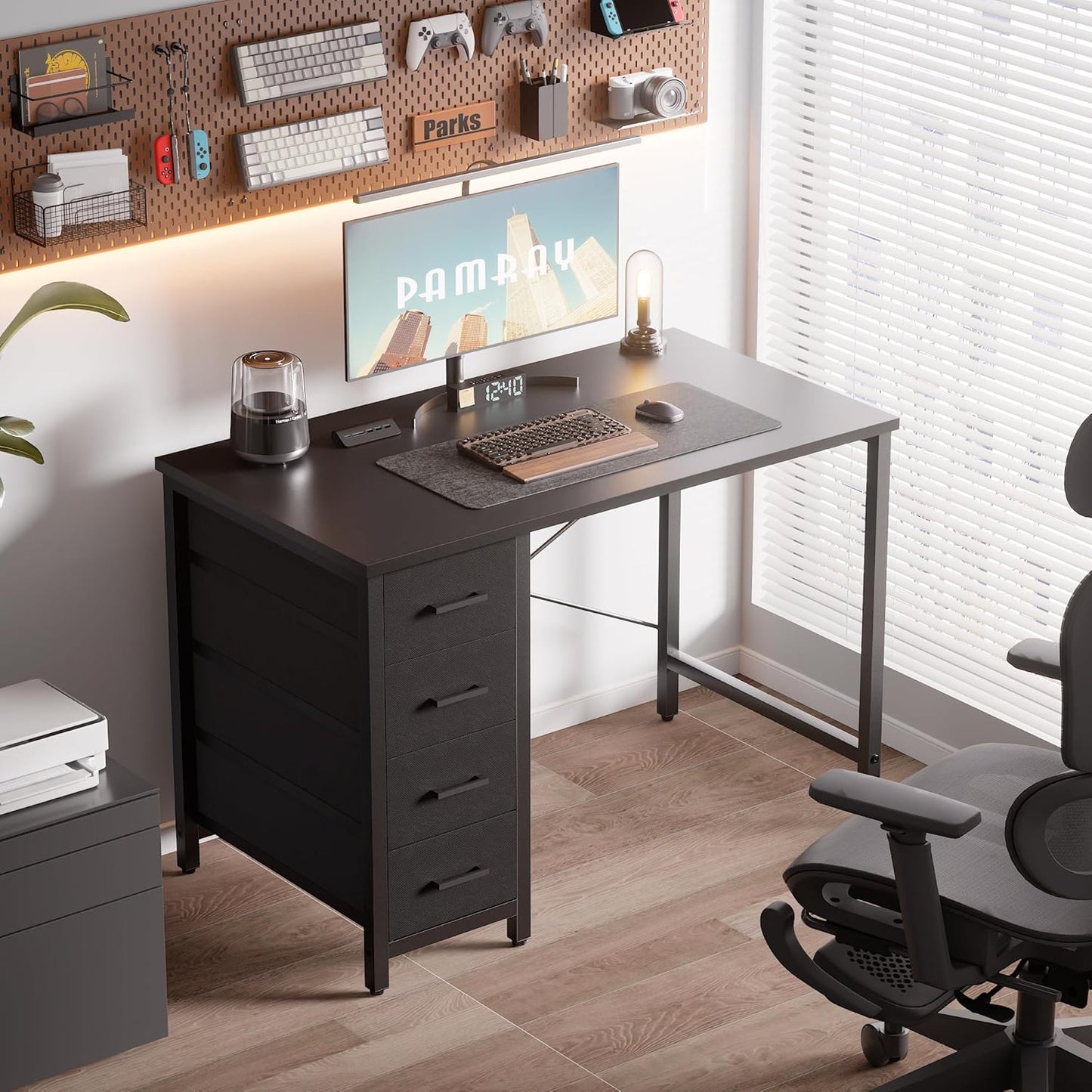 Pamray 32 Inch Computer Desk with 4 Drawers Small Office Desk for Home Bedroom Study Writing Simple Modern Computer Table Black