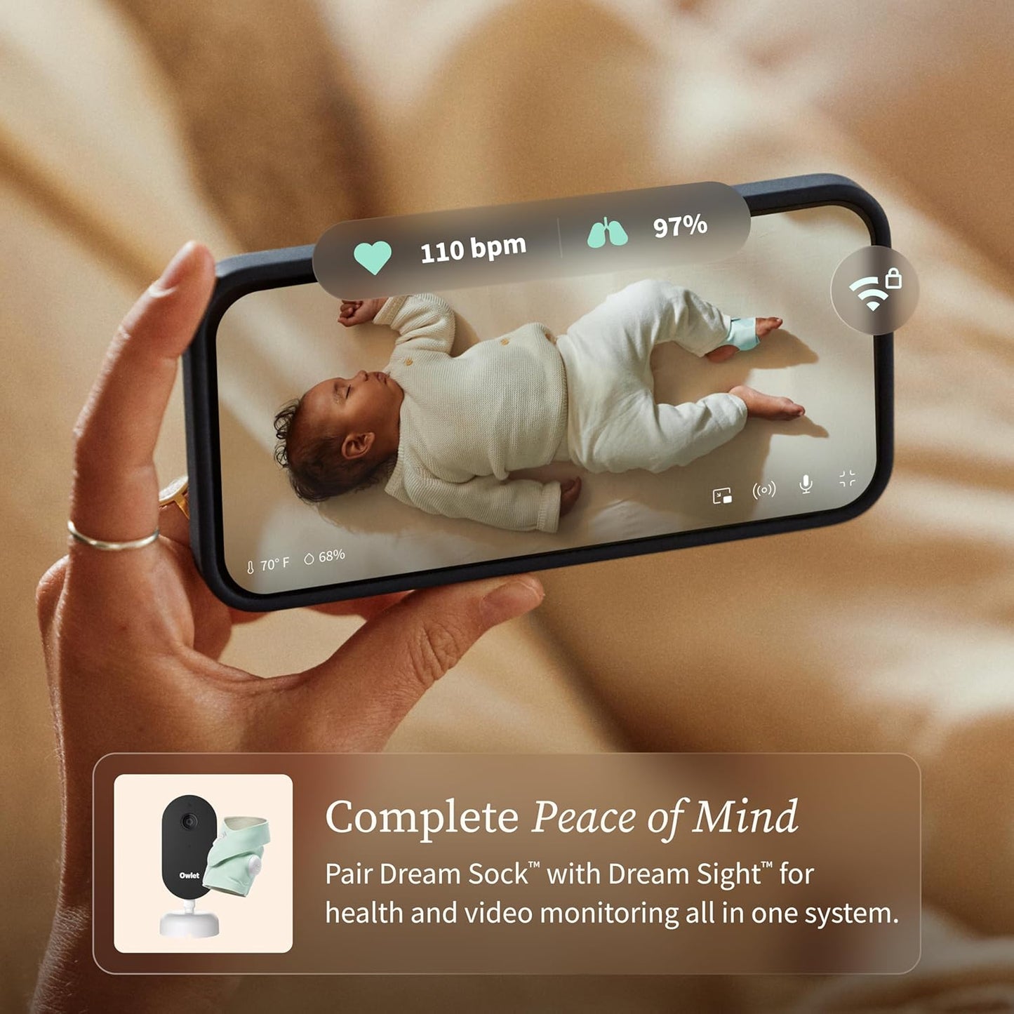 Owlet Dream Sock – Smart Wearable Baby Monitor, Infant SpO2 Monitor Tracks Heart Rate & Oxygen - Parents Receive Alerts, Sleep & Health Insights via App - Bedtime Blue