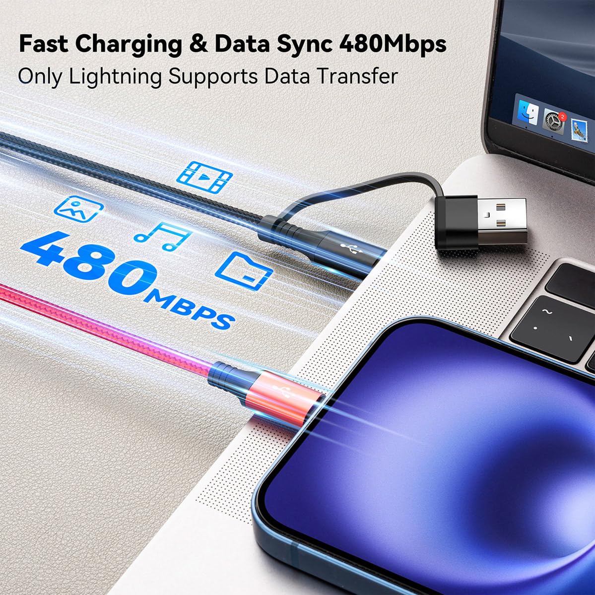 6 in 1 Multiple Charging Cable, 2Pack 6Ft Multi Chargers Cord for All Devices Braided USB A/C to Lightning/Type C/Micro USB Ports Universal Charger Cable for iPhone Series/Samsung/Tablets/PS and More