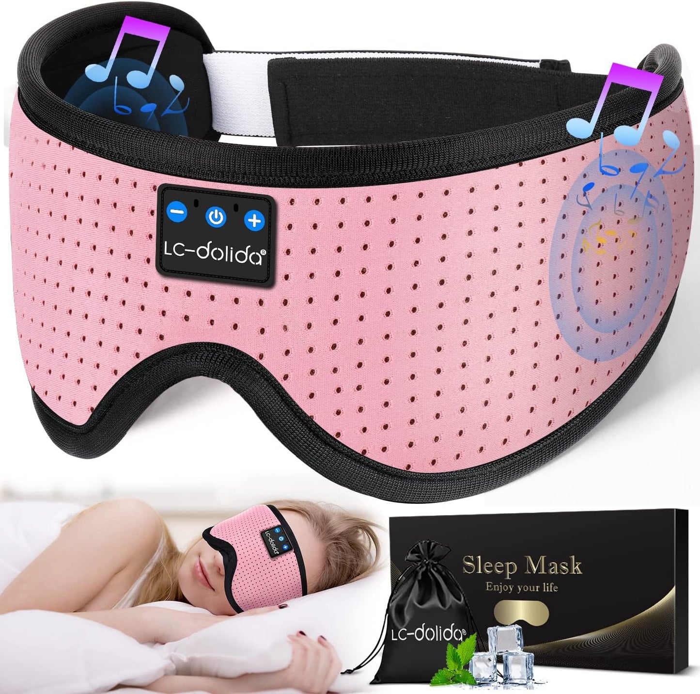 Sleep Mask with Bluetooth Headphones,LC-dolida Sleep Headphones Bluetooth Sleep Mask 3D Sleeping Headphones for Side Sleepers Best Gift and Travel Essential (Classical Pink)