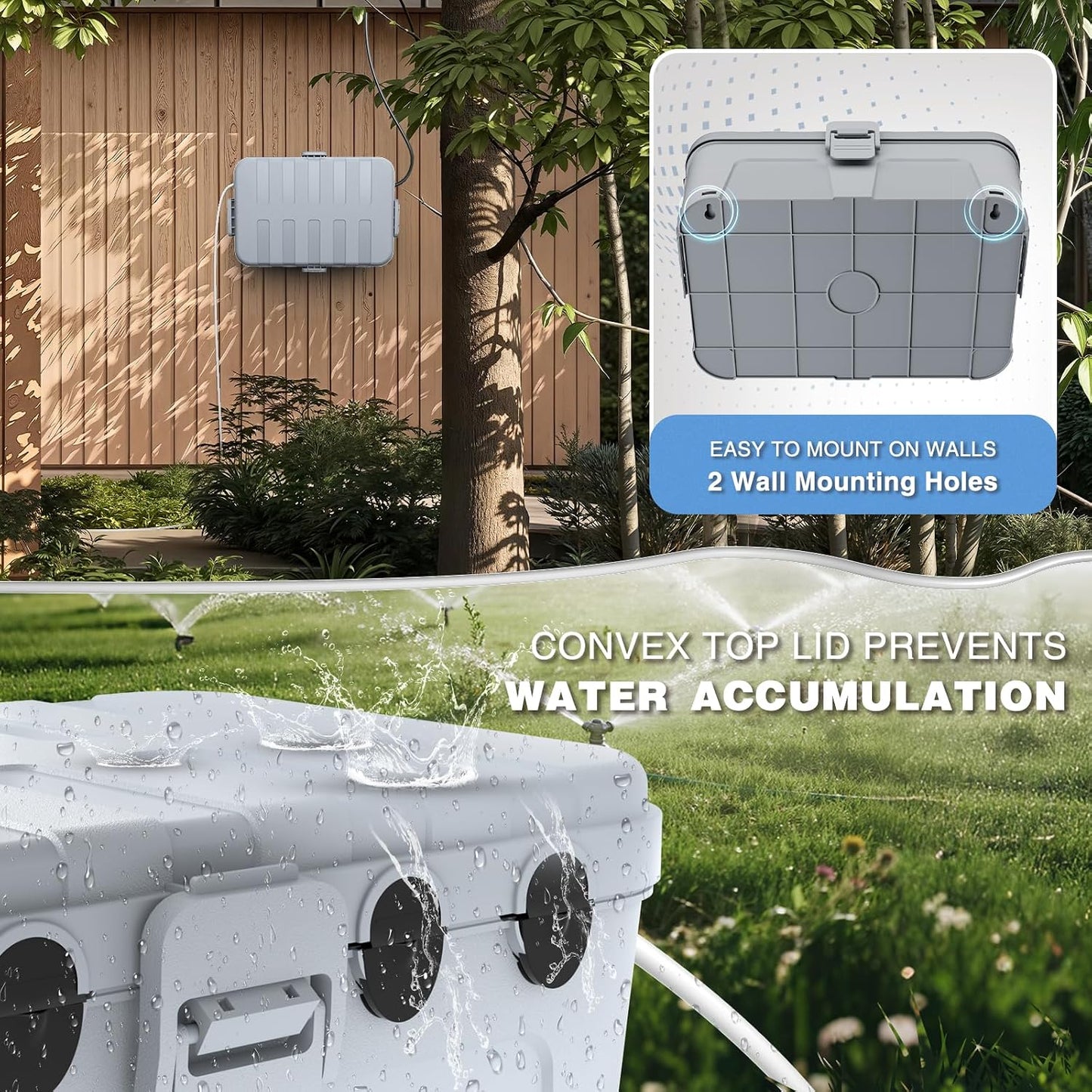 Flemoon Large Outdoor Electrical Box, Waterproof Extension Cord Cover | Inner Size 12 x 7.4 x 3.9 Inch, 6 Cable Entry Ports, Weatherproof Connection Box for Outlet, Timer, Holiday Light, Light Gray