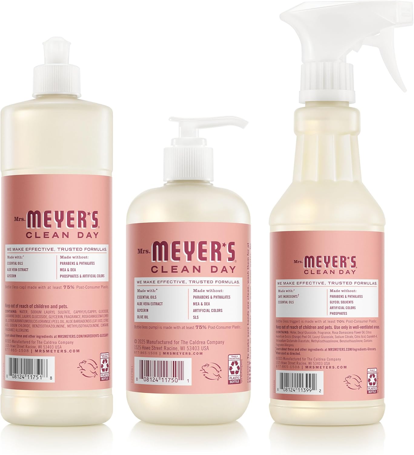 Mrs. MEYER'S CLEAN DAY Kitchen Basics Set, Rose Scent Cleaning Supplies includes Hand Soap (12.5 Fl Oz), Dish Soap (16 Fl Oz) and Multi-Surface Cleaner (16 Fl Oz)