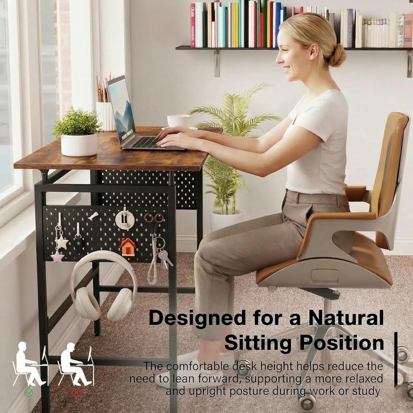 Hadulcet Folding Desk, Foldable Desk Table 40" for Space Saving, Foldable Computer Table for RV, Apartment, Office, Easy Assembly with Movable Pegboard Panels,Rustic Walnut