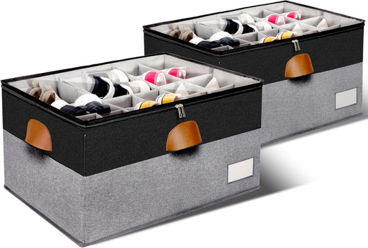 2 Pack Shoe Organizer for Closet with Adjustable Divider Shoe Storage Box