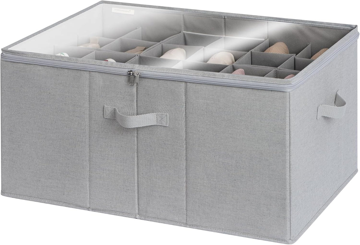 StorageWorks 16-Pair Fabric Shoe Storage Box for Closet, Brown and White