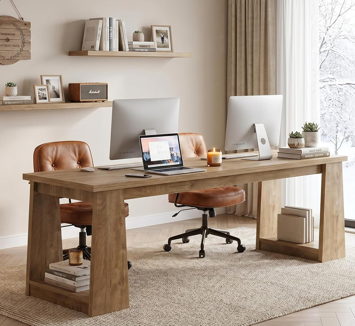 LITTLE TREE 86.6 Inch Extra Long Computer Desk, Two Person Desk, Dual Workstation Home Office Desks for 2 Users, Large Gaming & Multi-Monitor Setup Writing Table for Spacious Workspace