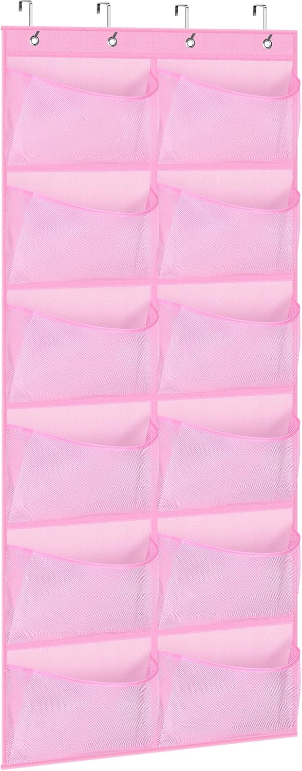 KIMBORA Over The Door Shoe Organizer 12 Large Mesh Pockets Boots Hanging Storage Shoe Rack for Closet White