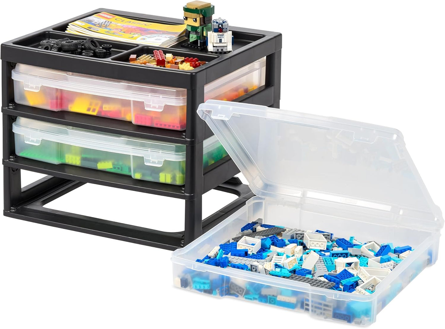 IRIS USA Fits 12" x 12" Paper, 6-Tier Scrapbook Rolling Storage Cart with Organizer for Stationery Vinyl Tools Office Art and Craft Supplies, Yarn, 6 Cases w/Built in Handle - Gray