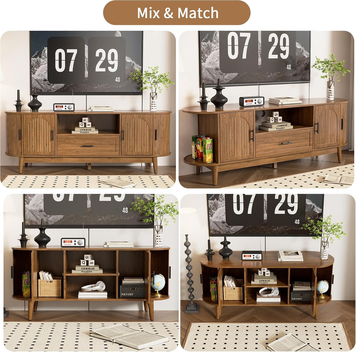 63" Fluted TV Stand for Tvs up to 70" Entertainment Center with Drawers