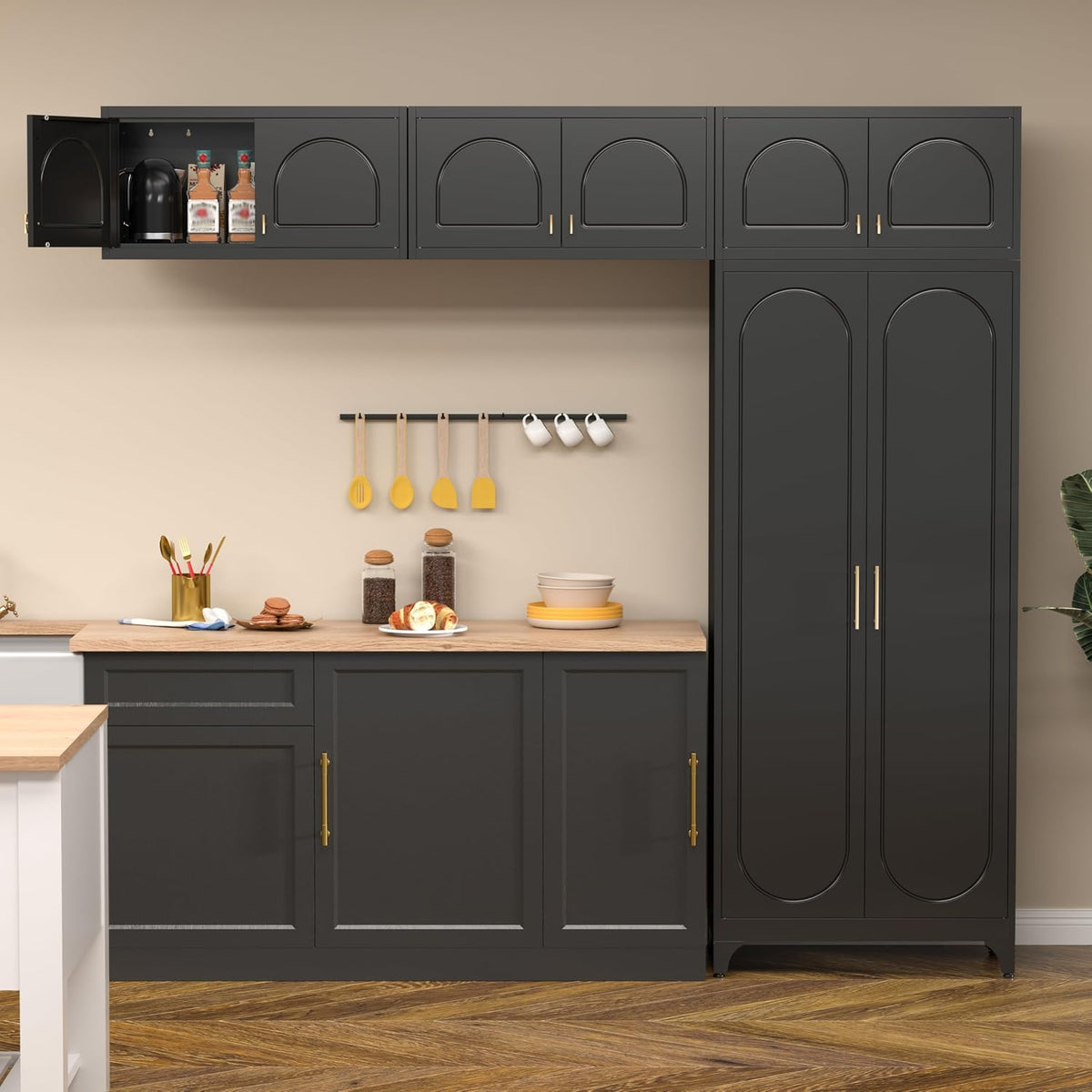 Polup Wall Cabinet with Doors, Small Hanging Cabinet for Kitchen Pantry | Metal Overhead Cabinet for Dining Room, Living Room, Bathroom, 16"D x 32"W x 15"H, Black, Assembly Required