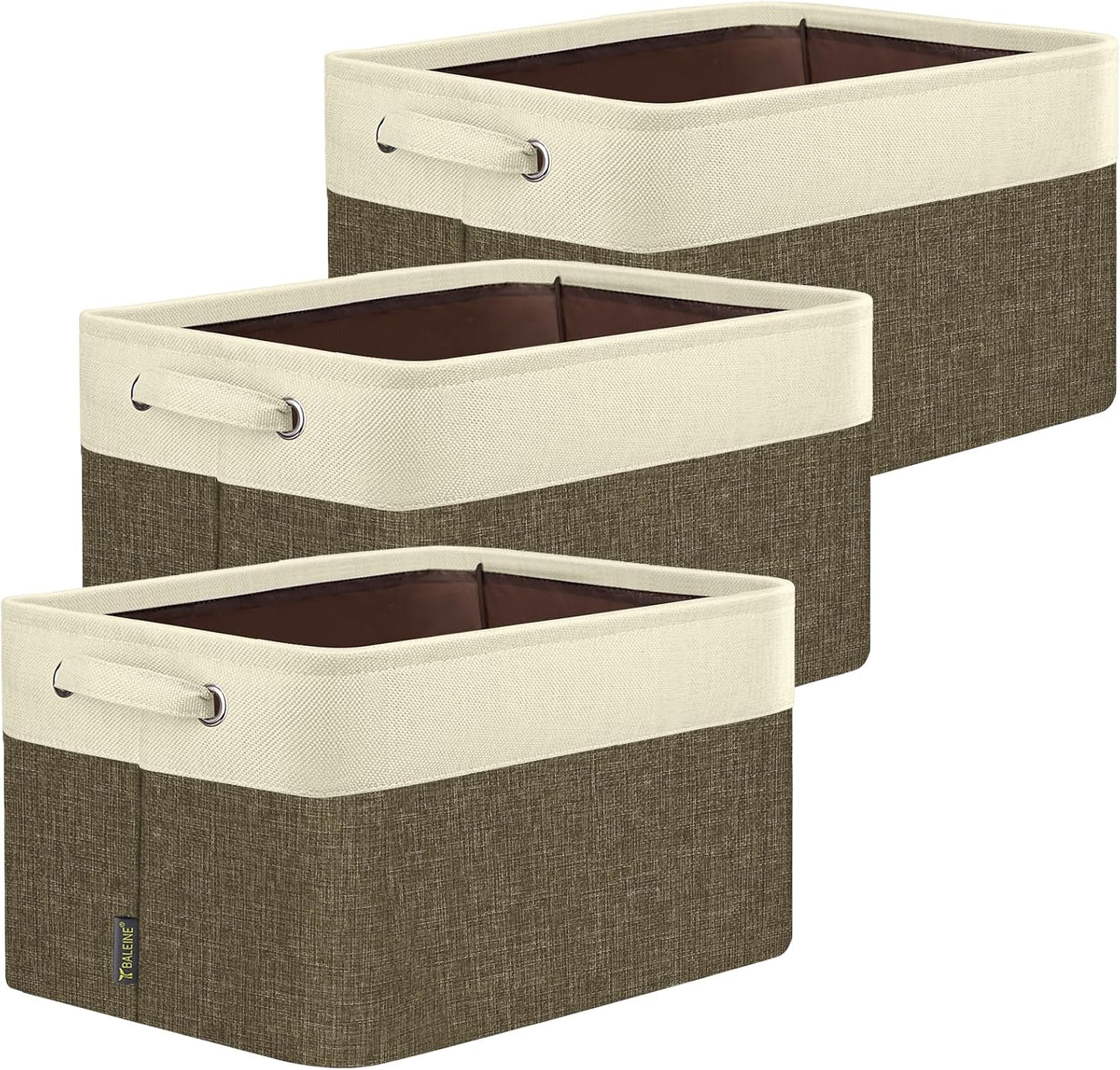 BALEINE 3 Pack Fabric Closet Storage Bins for Shelves, Linen Closet Organizers and Storage, Decorative Baskets for Organizing, Shelf, Clothes, Home, Office (Brown, 17''x13''x10.5'')