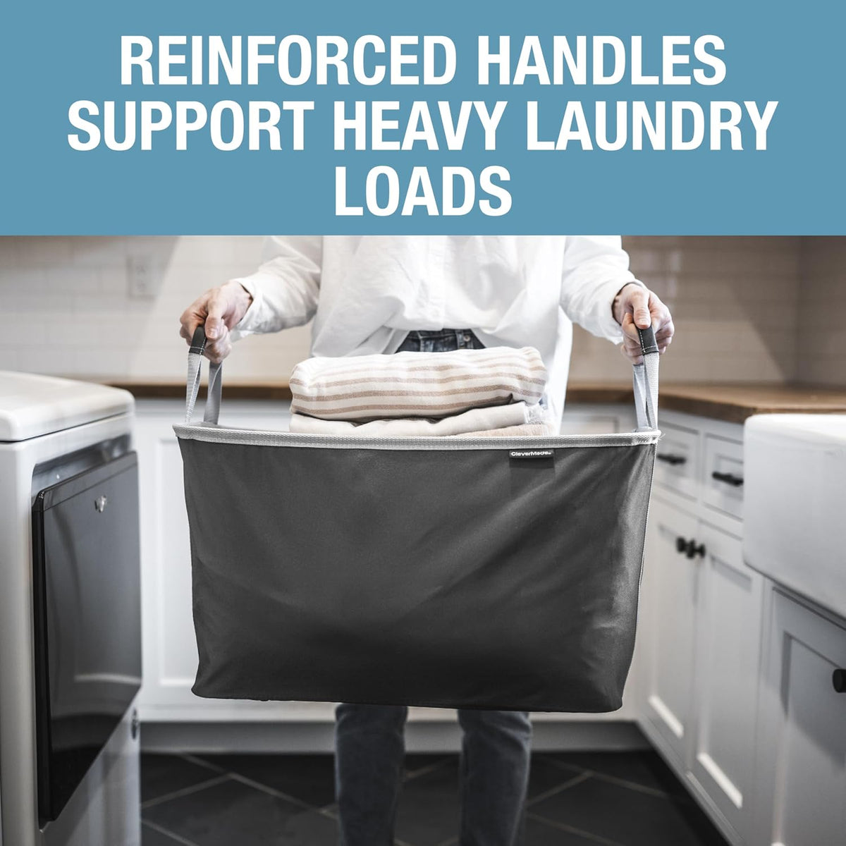 Collapsible Laundry Basket - Midnight Black/Shadow Gray (2PK) | Clear Floor Space Between Laundry Days | Each Basket Holds 55 lb, Stays Upright While Loading, and Folds to 1.25 Inches