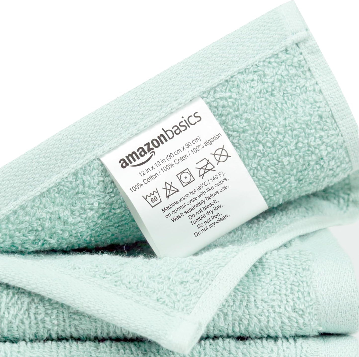 Amazon Basics Highly Absorbent 100% Cotton Washcloths for Bathroom, Fast Drying, Machine Washable, 12 x 12 inches, Ice Blue, 24-Pack