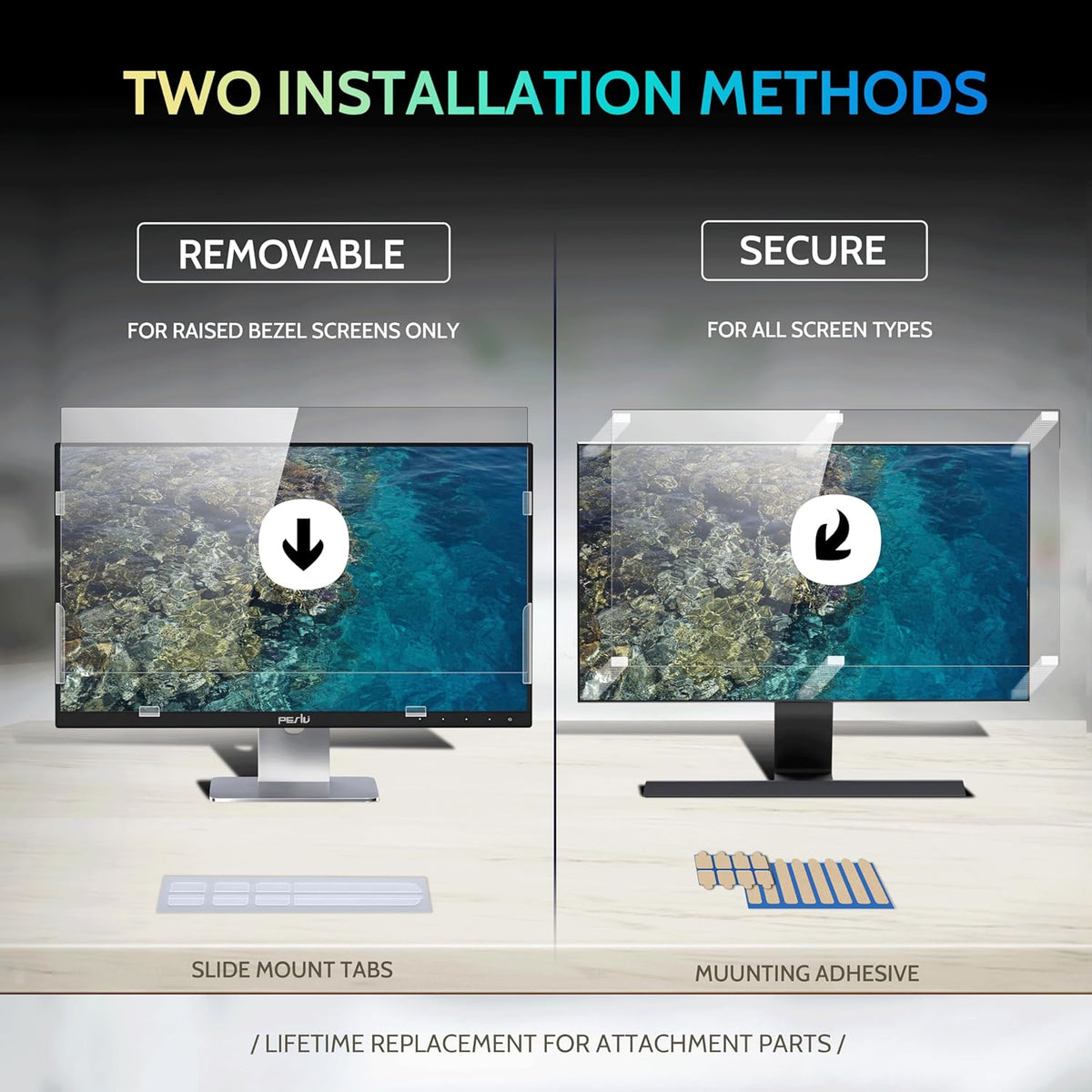 Peslv [2-Pack] 22 Inch Privacy Screen for Computer Monitor 16:10 Aspect Ratio, Eye Protection Anti Blue Light Glare Shield, 22inch Removable Black Blackout Anti Spy Desktop Security Private Filter