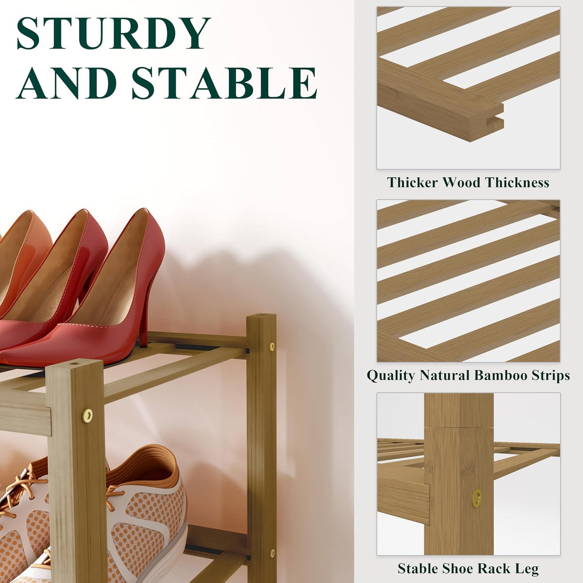 Smiry Bamboo Shoe Rack for Closet, 2 Tier - 26.77" Wide, Walnut