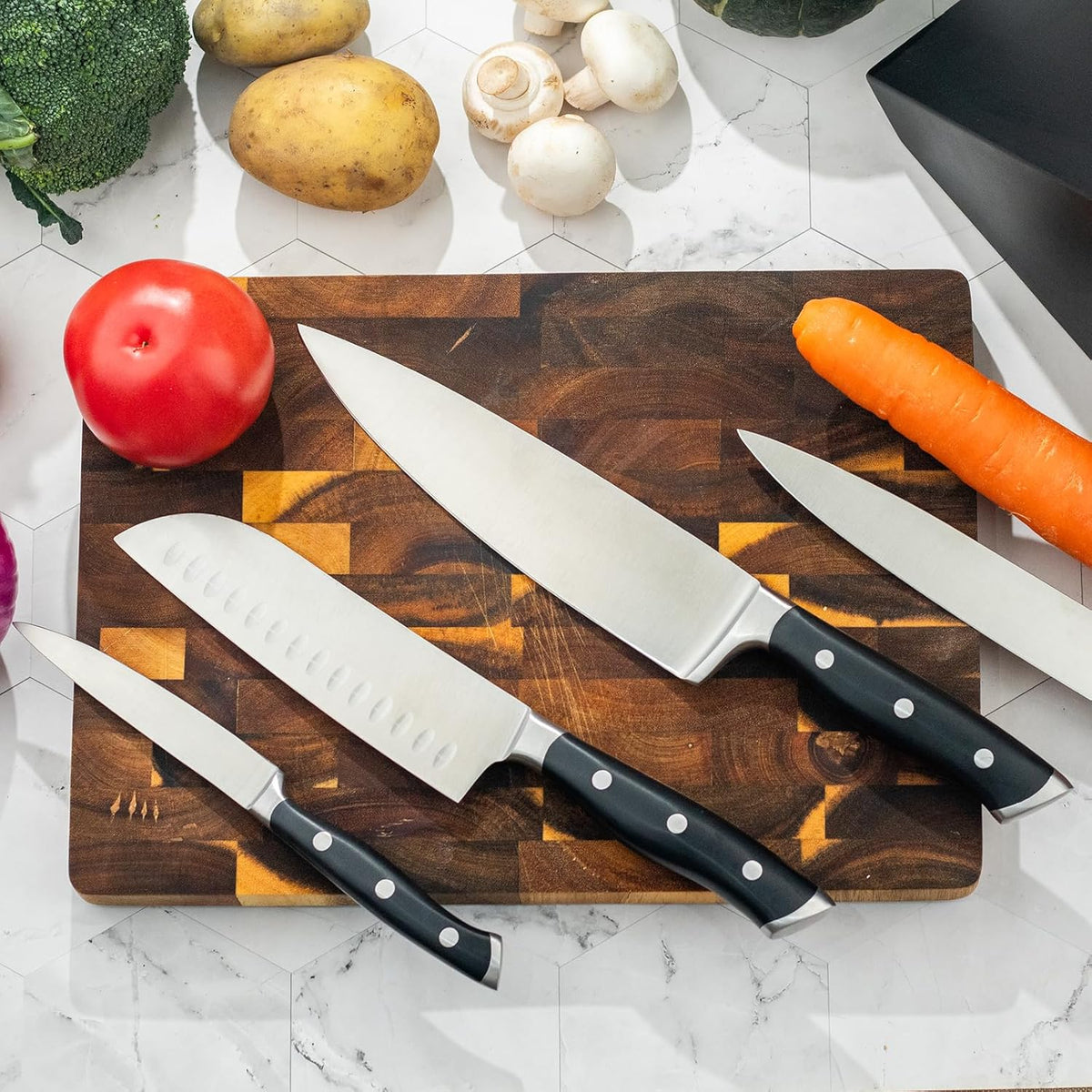 Alata 15-Piece Knife Set with Black Block, Razor-Sharp,Kitchen Knife Set, Forged Triple Rivet Stainless Steel Knife Block Set