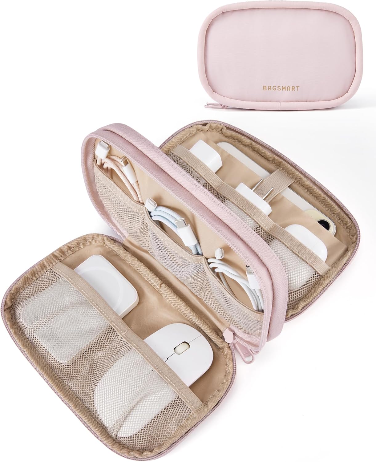 BAGSMART Electronics Organizer Travel Case, Cord Organizer for Women, Travel Cable Bag (Beige)