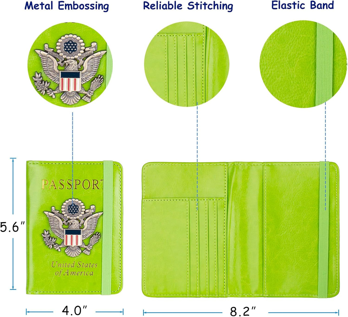 TOURSUIT RFID Blocking Passport Holder for Women Men, Leather Passport Travel Wallet with 3D Metal Badge, Travel Document Holder Cover Accessories (Green)