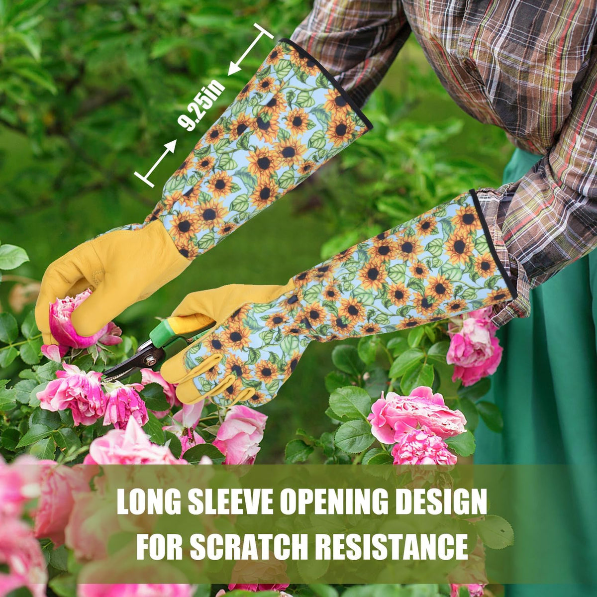 WOHEER Long Gardening Gloves for Women Thorn Proof,Rose Pruning Cowhide Leather Garden Glove for Cactus, Rose and Blackberry
