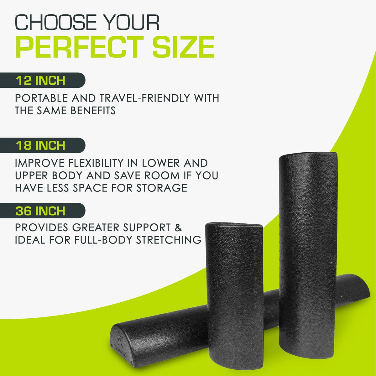 ProsourceFit High Density Foam Rollers - inches long. Firm Full Body Athletic Massager for Back Stretching, Yoga, Pilates, Post Workout Trigger Point Release