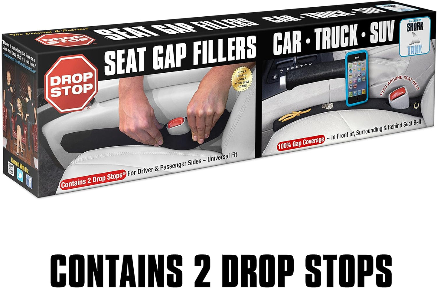 Drop Stop - The Original Patented Car Seat Gap Filler (AS SEEN ON Shark Tank) - Set of 2 and Slide Free Pad and Light