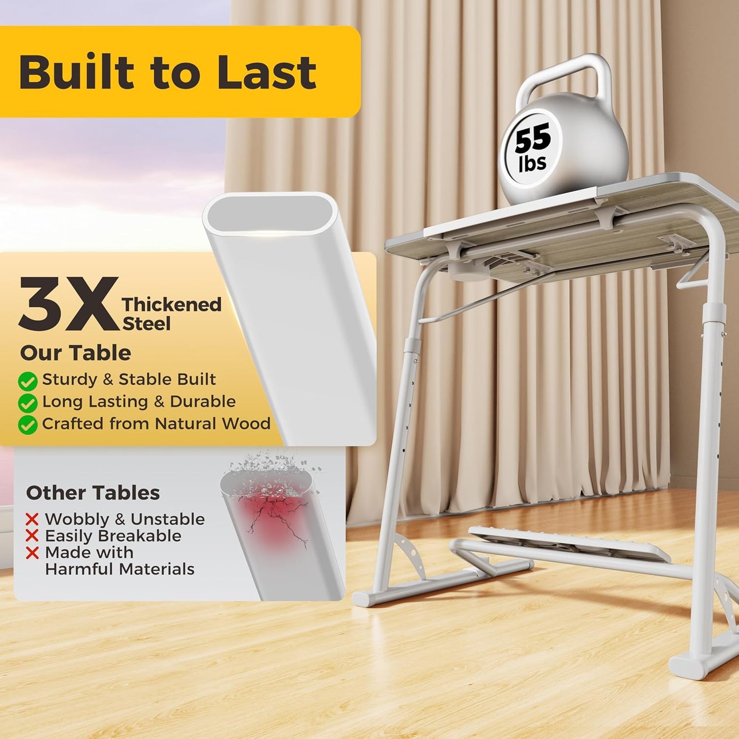 FoldWise Upgraded Folding TV Tray Table - Extra Large & Sturdy Laptop Table for Couch, Height & Angle Adjustable Desk for Dinner, Work & TV - Includes Footrest, Cup Holder, iPad Holder & Edge Stopper