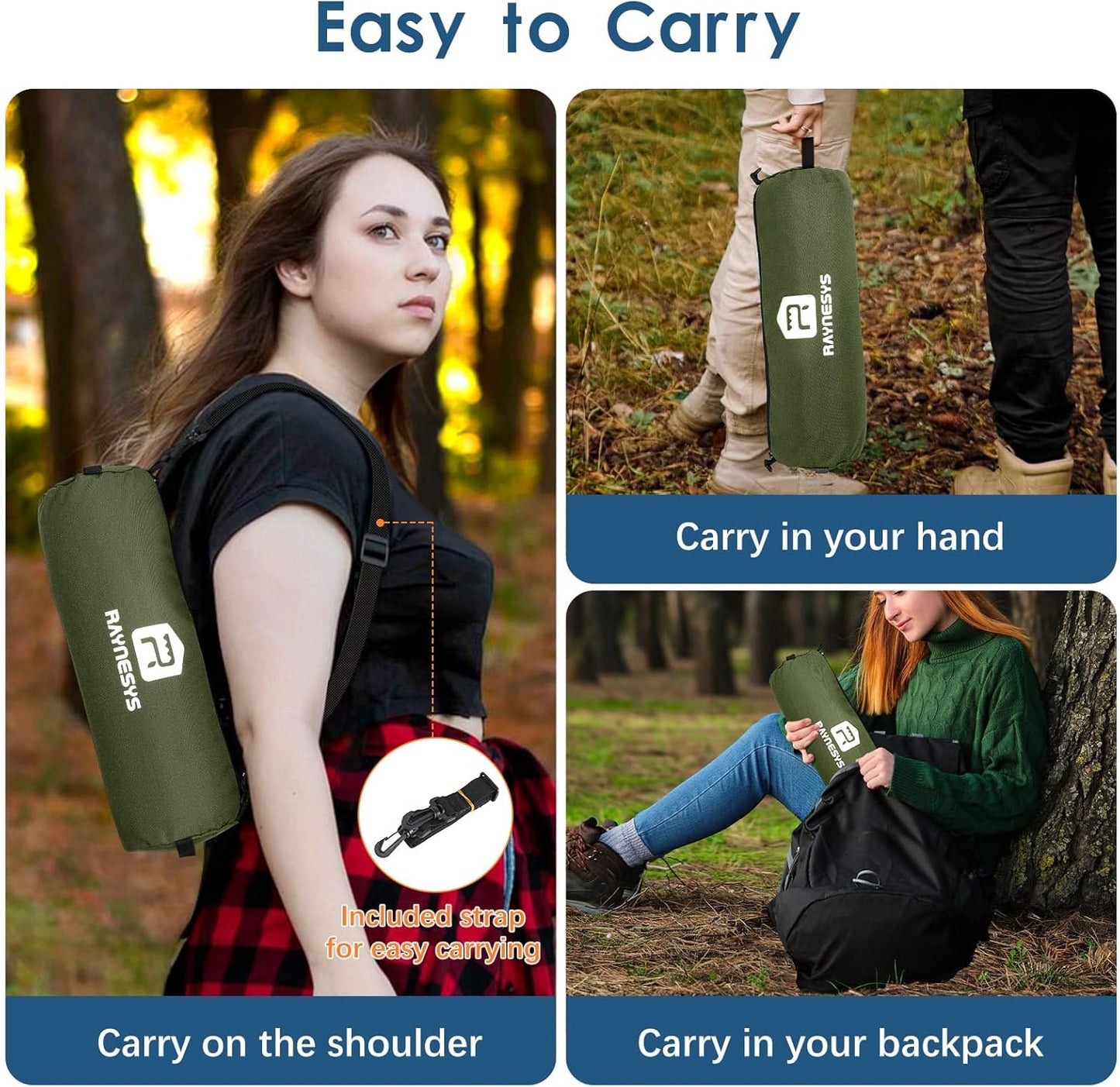 Raynesys Portable Camping Chair 1 Pack, 8 Seconds Quick Setup Folding Camping Chair, Flexible 360° Rotation, 3.8Lb Lightweight Travel Chairs for Easy Carry to Hiking, Sporting, Beach, Army Green