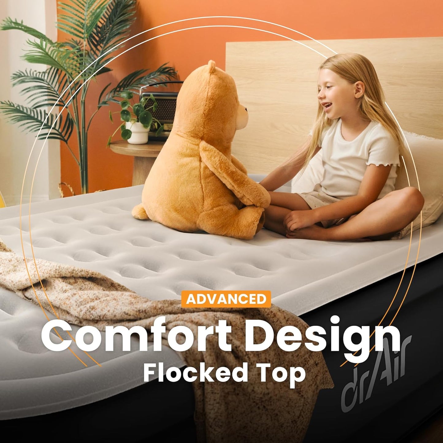Dr. air Queen Air Mattress with Built-in Pump, 18" Raised Blow Up Mattress, 800 lbs Max Honeycomb Air Bed, 48Hr Leak-Proof Test, 3min Inflatable Mattress for Home, Guests, Camping, Colchones inflables