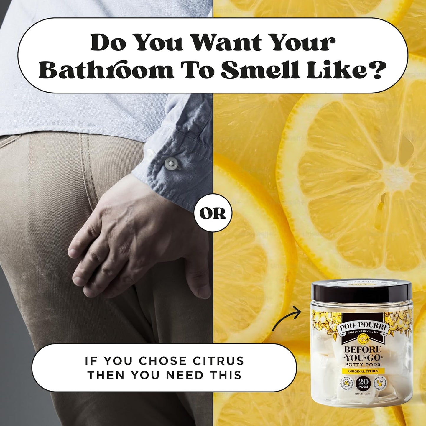 Poo~Pourri Original Citrus Before-You-Go 2-in-1 Toilet Potty Pods 20ct - Bathroom Odor Remover & Toilet Cleaner - Plant Based Ingredients & Essential Oils - with Lemon, Bergamot, & Lemongrass Scent