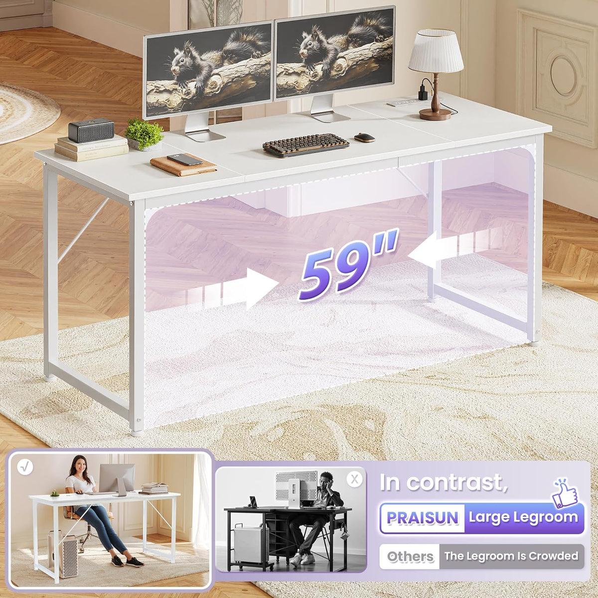 PRAISUN 63 X 24 Inch Office Computer Desk with Power Outlets and USB-C Port, Larger and Longer Gaming Desk, for Home Office, Study, Writing Work from Home Table, Metal Frame, Rustic Brown